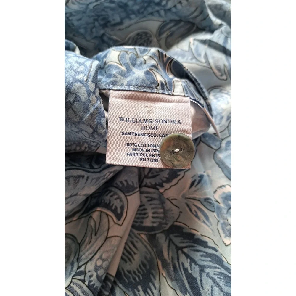 Williams Sonoma Queen Duvet Cover Set 2 Pillow Shams Blue Floral 100% Cotton